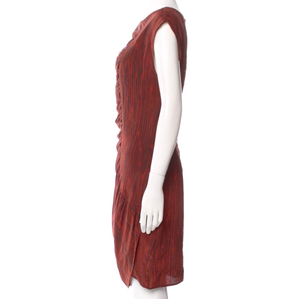 No. 6 Store Red Gathered Ruched Striated Striped 100% Silk Mini Dress 2 M - Picture 5 of 10